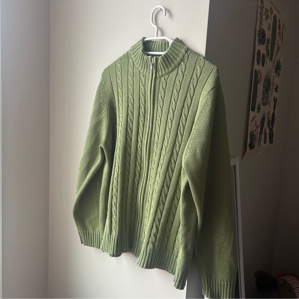 Tradition Country Collection Cable Knit Zip Sage Sweater XL Vintage - Picture 3 of 6